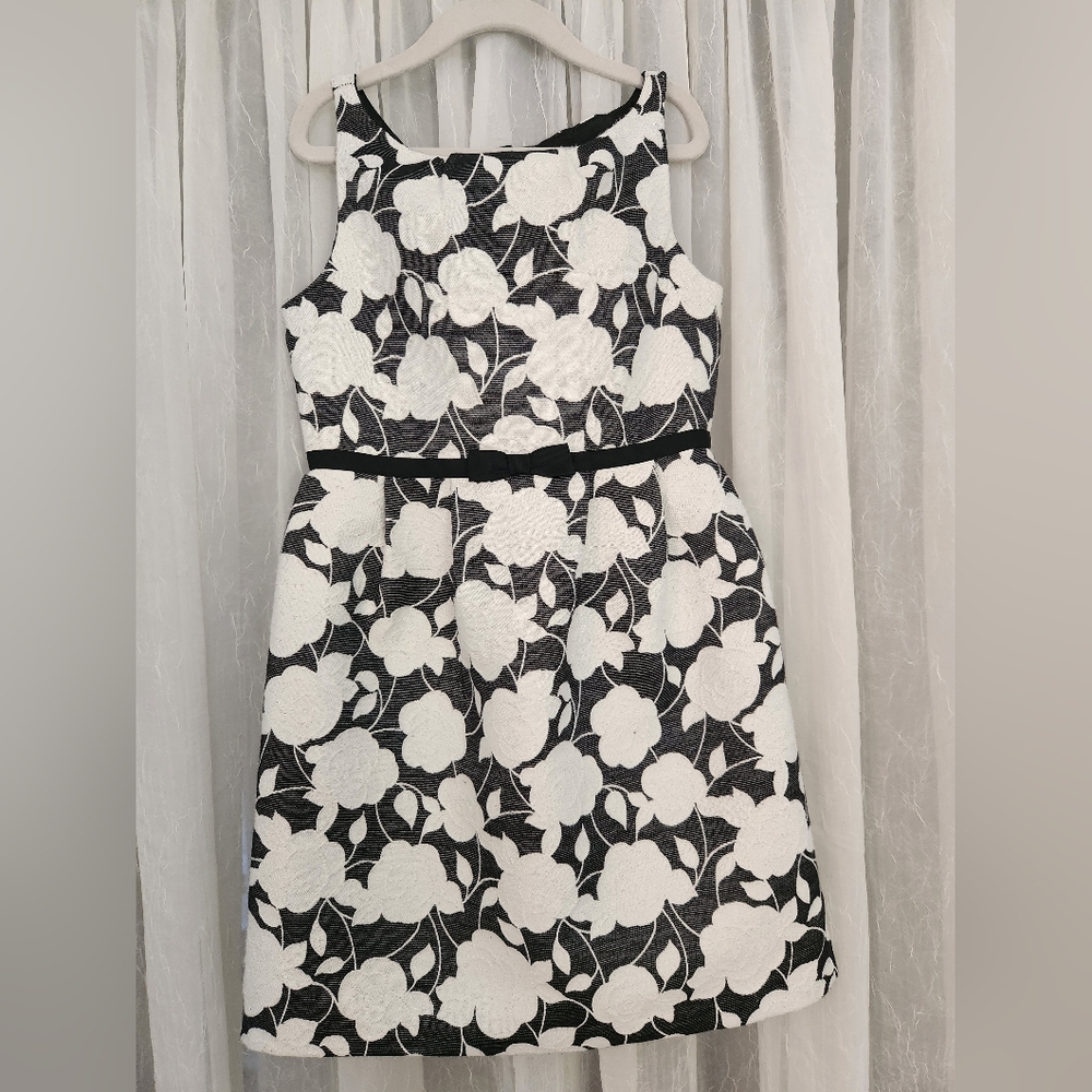 Janie&Jack Blk/Whte Sleeveless Floral Dress W/Dainty Grograin Bow Waist, S7, Euc